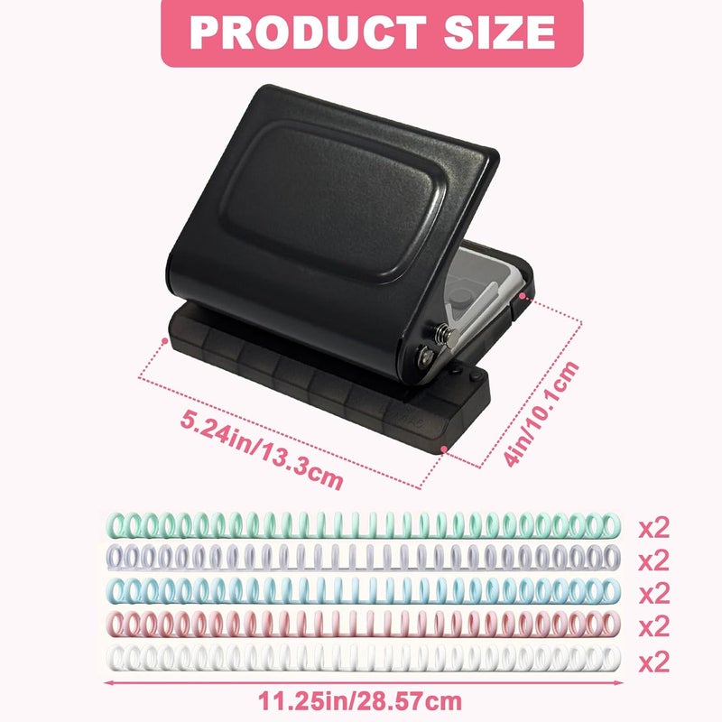 Silvaxis 10 Hole Punch Binding Machine for Planner, Manual Binding System with 10 Multi-Color Binder Rings for Making 26 Holes on B5, 30 Holes on A4, 20 Holes on A5 Book, 10 Sheet Capacity - Black - Image 2